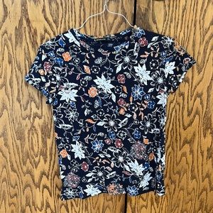 Stradivarius blue floral short sleeve top shirt L